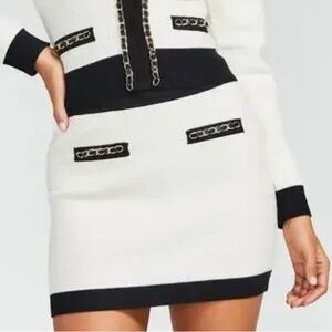 •Generation Love Emmy Striped & Chain-Link Miniskirt in cream/black